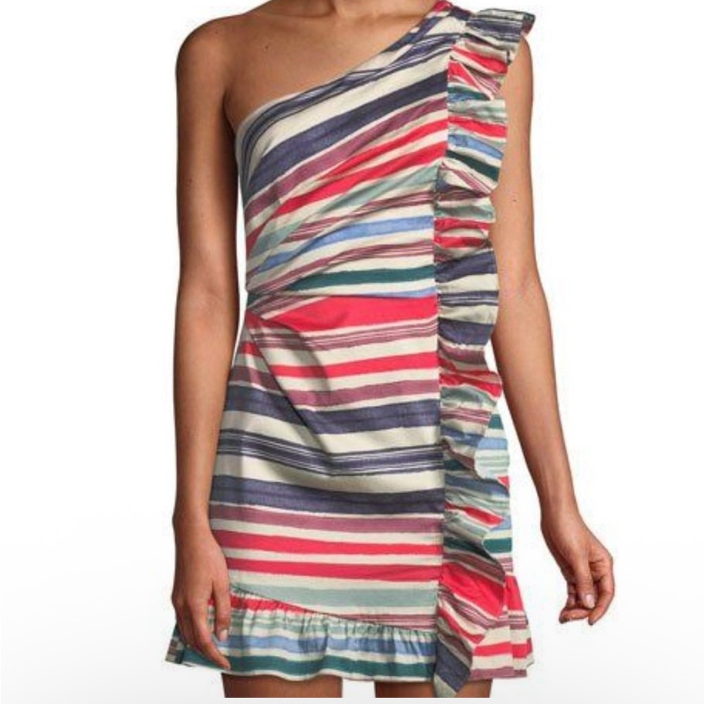 Red Carter Striped One-Shoulder Dress